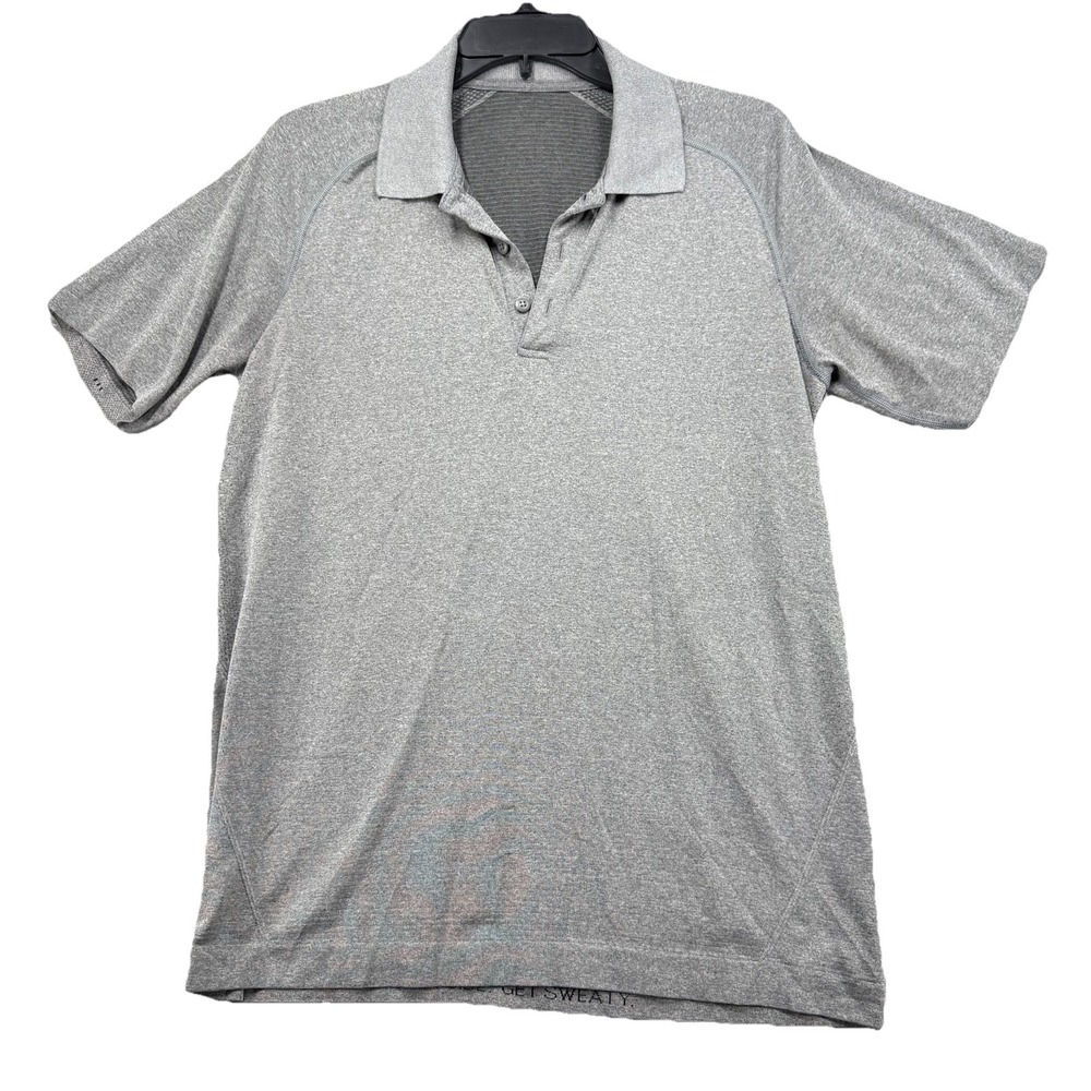 Lululemon Vent Tech Polo Shirt‎ M Gray Striped Golf Stretch Time To Get Dirty